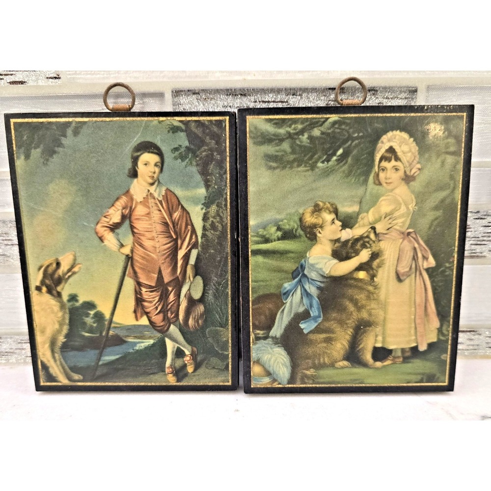 2 Vintage 19th Century 4.5x3.5‎ Wooden Plaques With Art By Joshua Reynolds